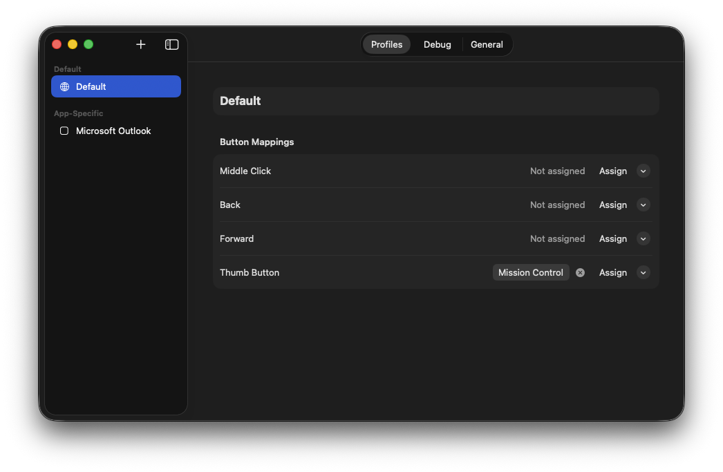 Ptions+ Settings — Profile Editor
