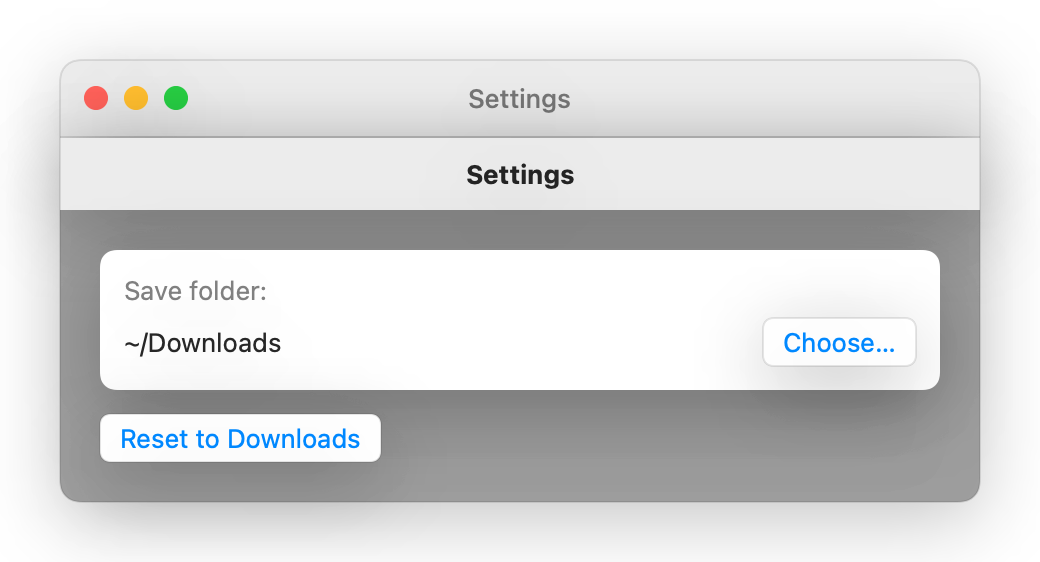 LinkDrop settings window for configuring the save folder
